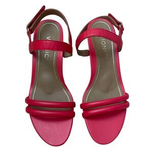 Vionic Emmy Fuchsia Pink Leather Wedge Sandals Strappy Comfort Heels Women 7